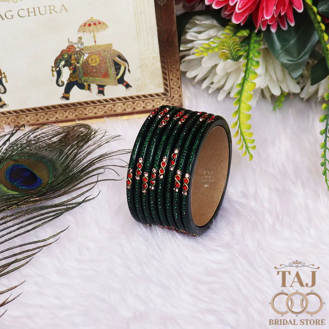Designer Short Lac Bangles For Women With Latest Rhinestones Design