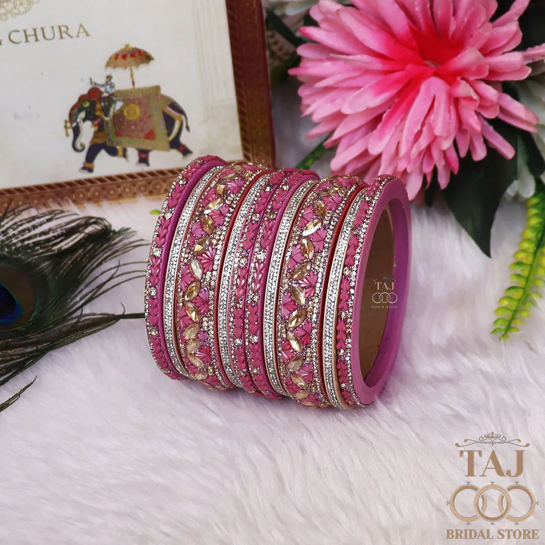 Women's Rajasthani Short Lac Bangles Set With Latest Kundan Design