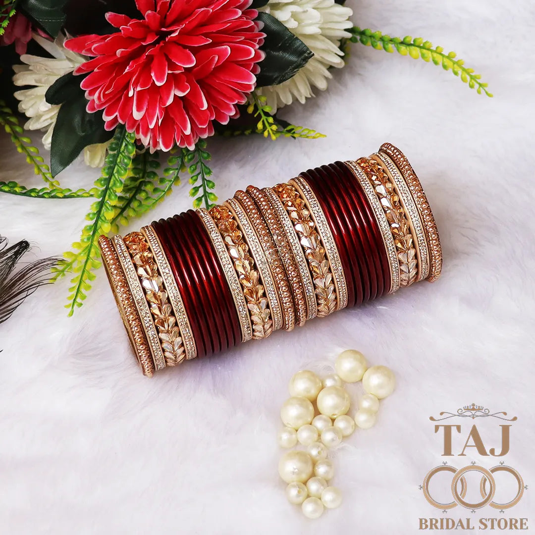 Punjabi Lac Bangles Set with Beautiful Kundan Design