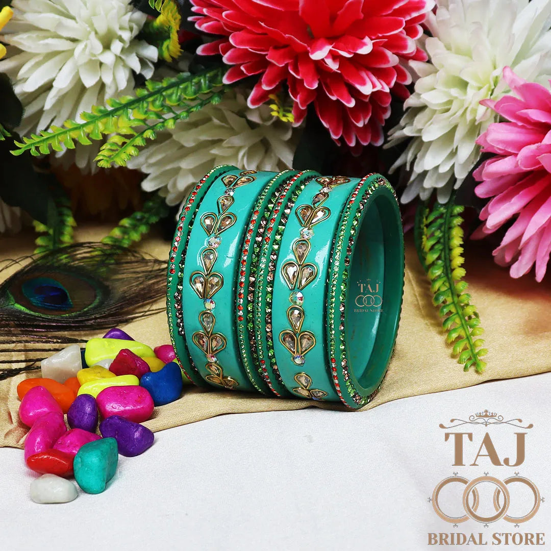 Karwa Chauth Special Lac Bangles Set With Kundan Design (Set of 6)