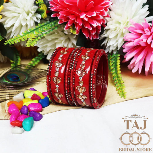 Karwa Chauth Special Lac Bangles Set With Kundan Design (Set of 6)