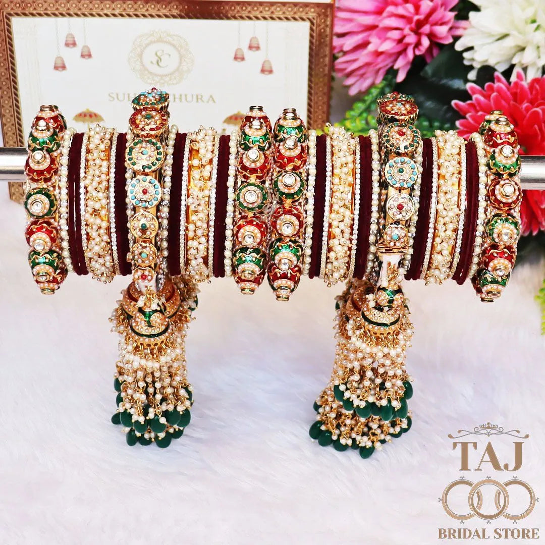 Luxurious Rajwadi Bangles Set with Beautiful Heavy Bangadi