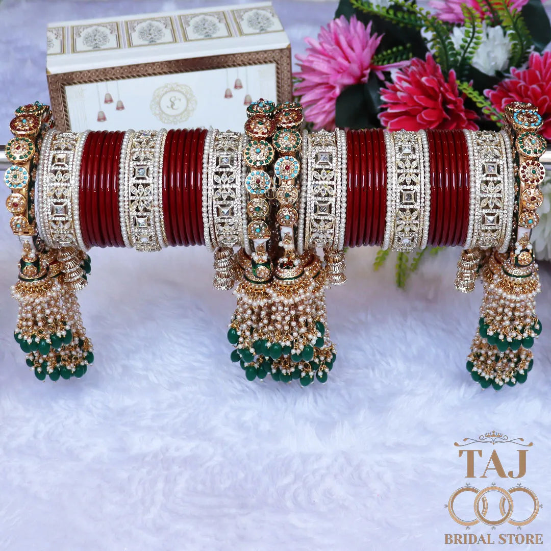 Luxurious Rajwadi Bangles Set with Best AD Bangles and Jhoomer Design