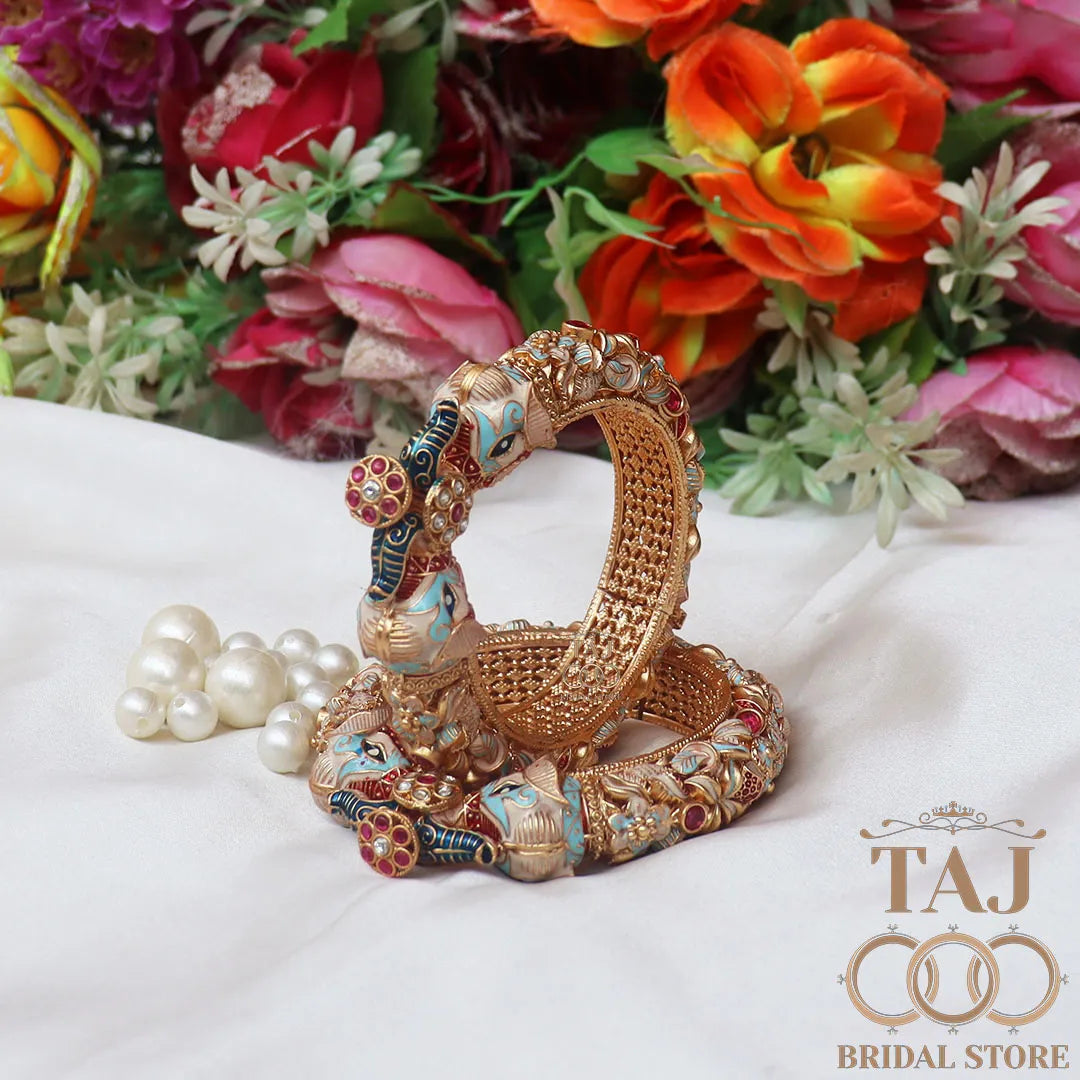Rajwadi Metal Bangadi Set With Beautiful New Elephant Design (Pack of 2)
