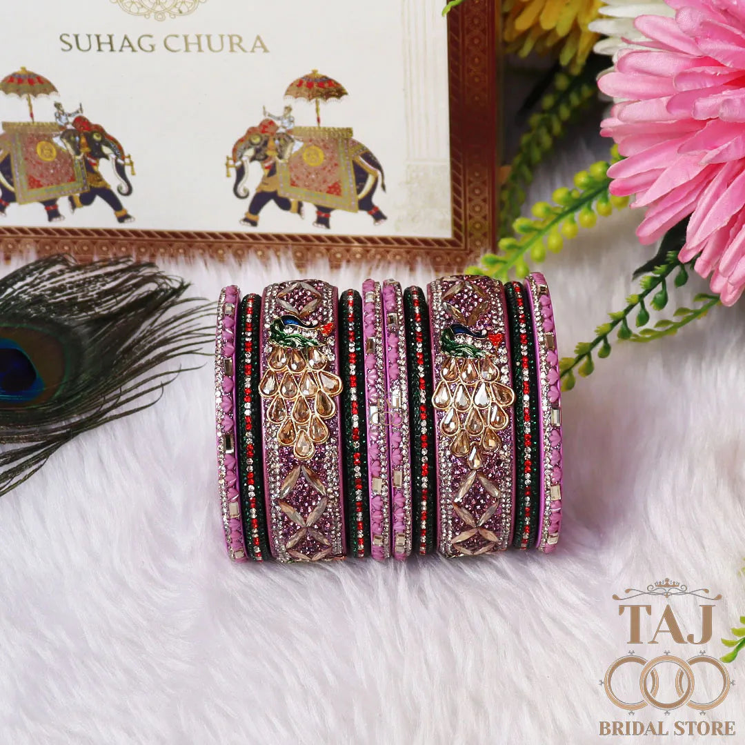 Luxurious Rajasthani Short Lac Bangles Set with Latest Peacock Design