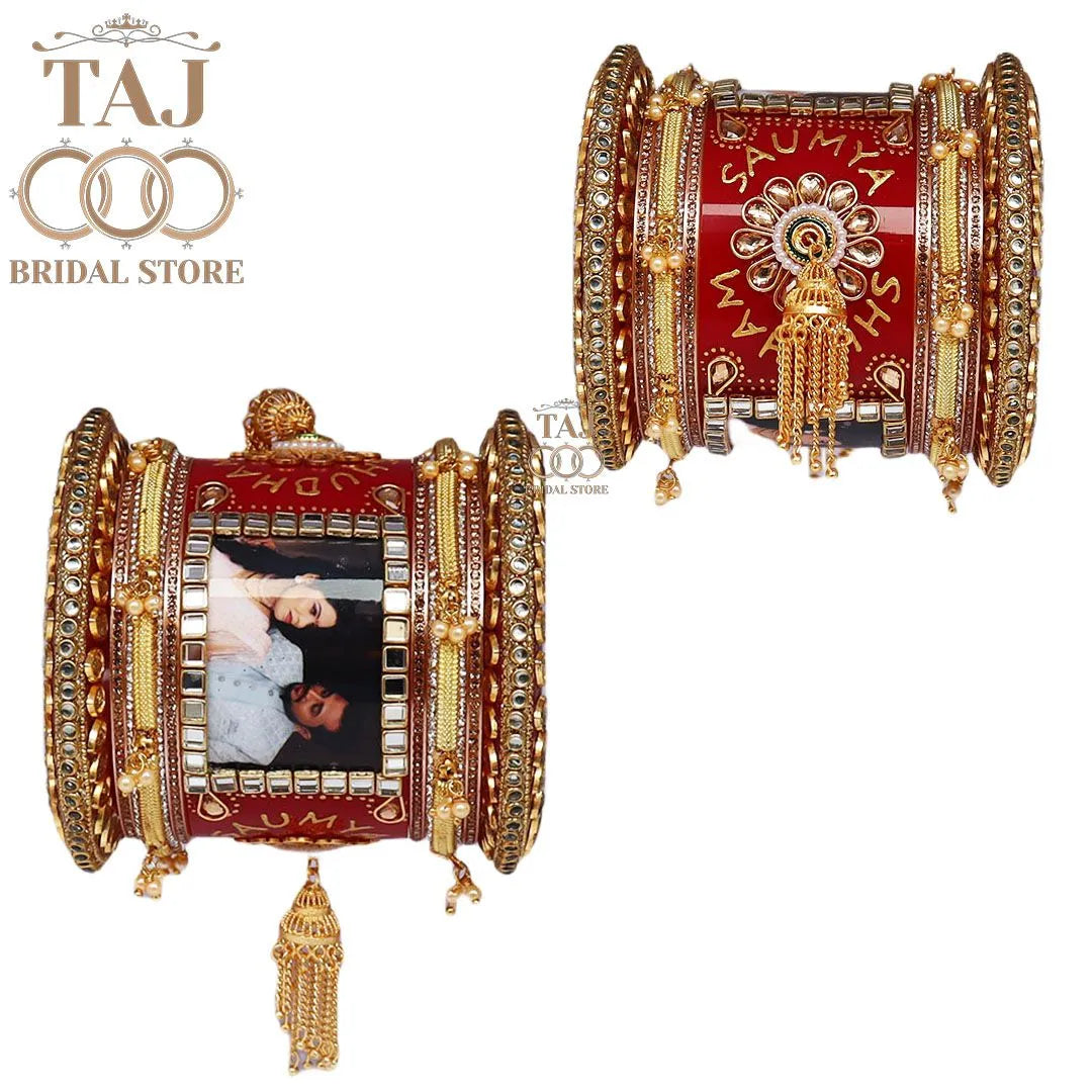Rajwadi Couple Name And Photo Bangles Set With Beautiful Jhoomer Design