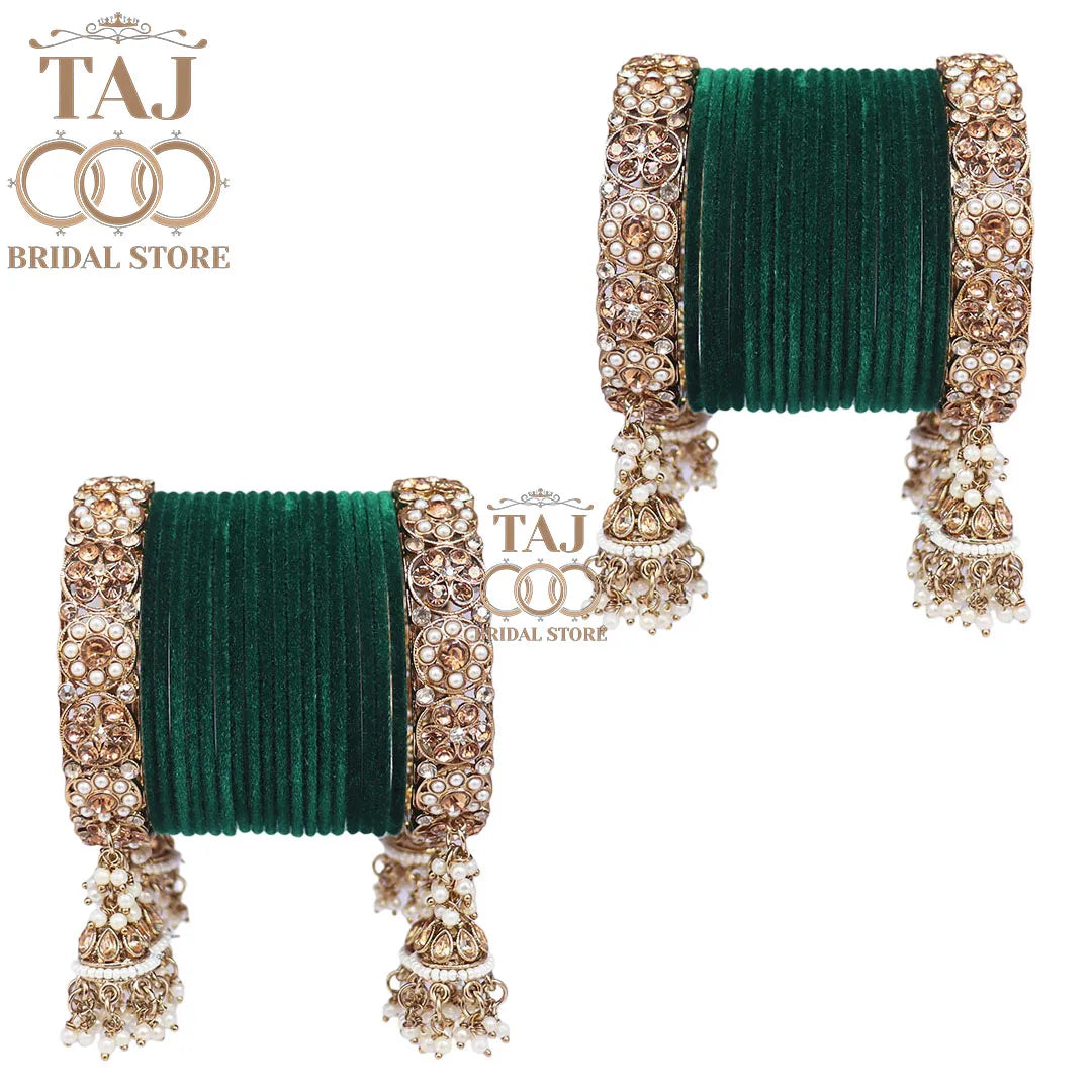 Rajwadi Semi Bridal Bangles Set With Beautiful Jhoomer Design Kada Taj Bridal Store