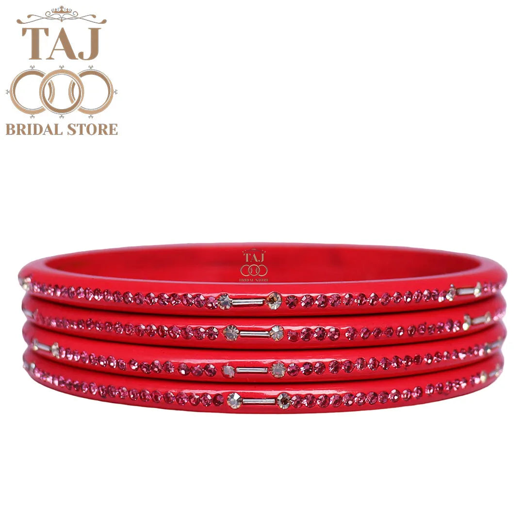 Rajasthani Lac Chudi With Beautiful Rhinestone Design (Pack of 4) Taj Bridal Store