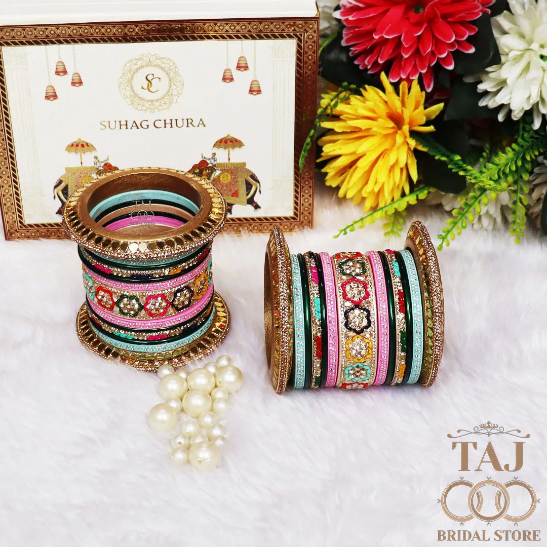 Royal Rajasthani Lac Bangles Set with Latest Rhinestones Design