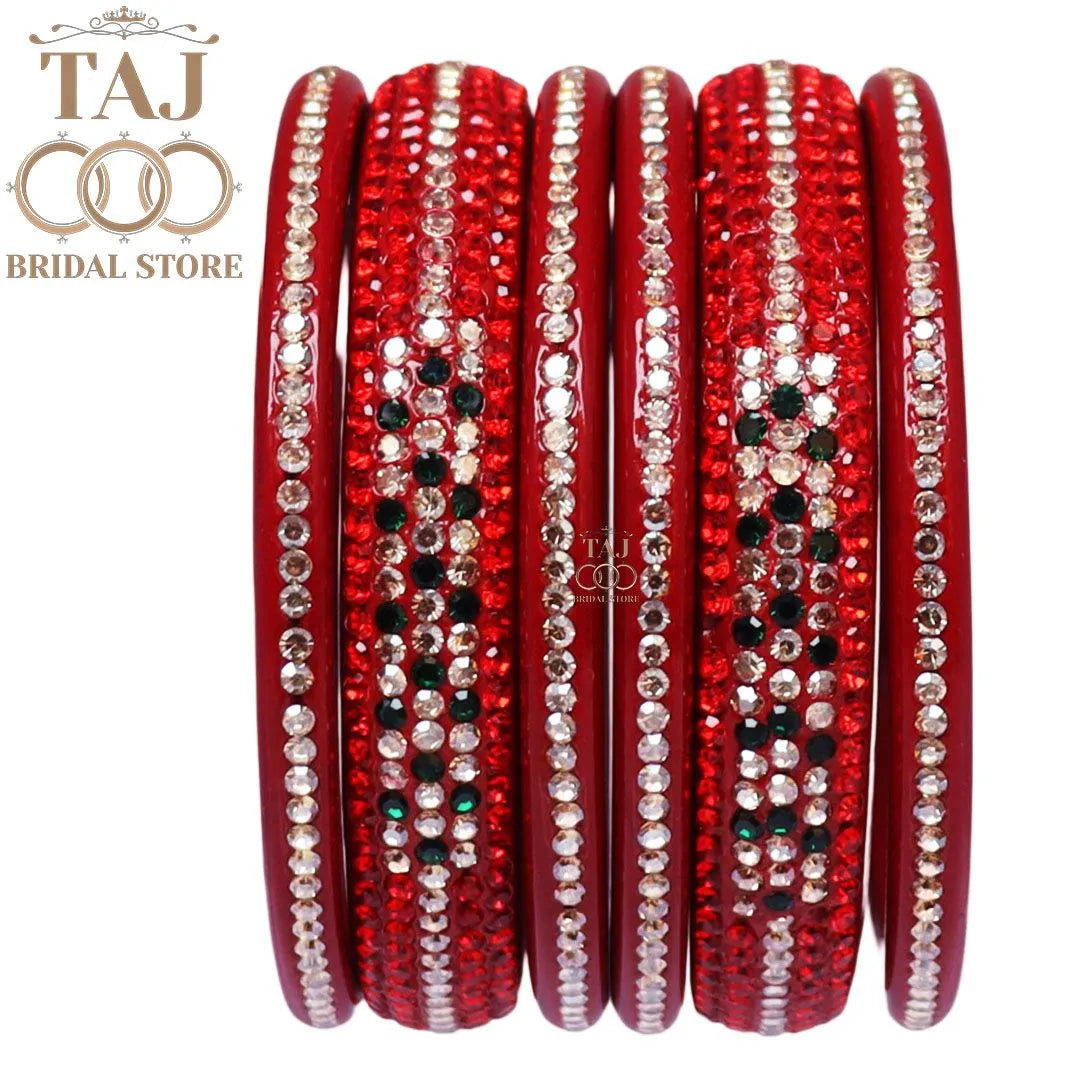 Lac Bangles Chura with Rhinestons Design