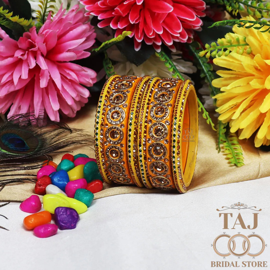 Designer Lac Bangle Set with Round Stones Design