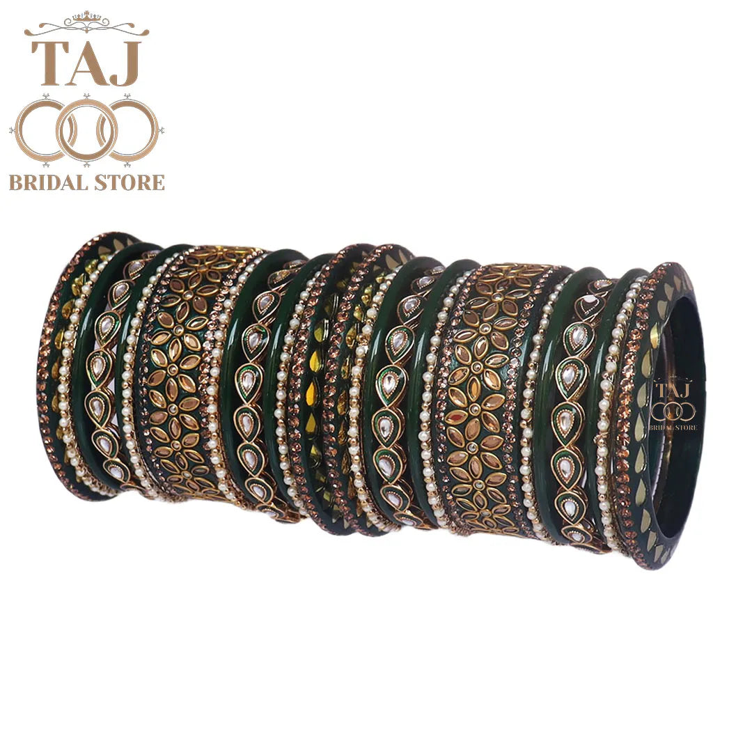 Lac Wedding Bangle Set with Beautiful Kundan Work Taj Bridal Store