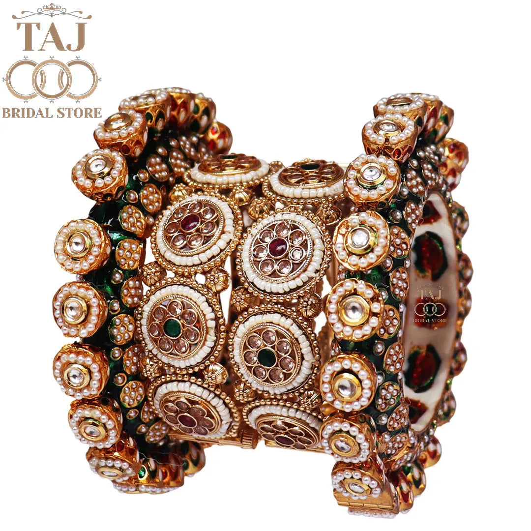 Rajwadi Bangles For Bride With Latest Design Openable Kada (Set of 4)