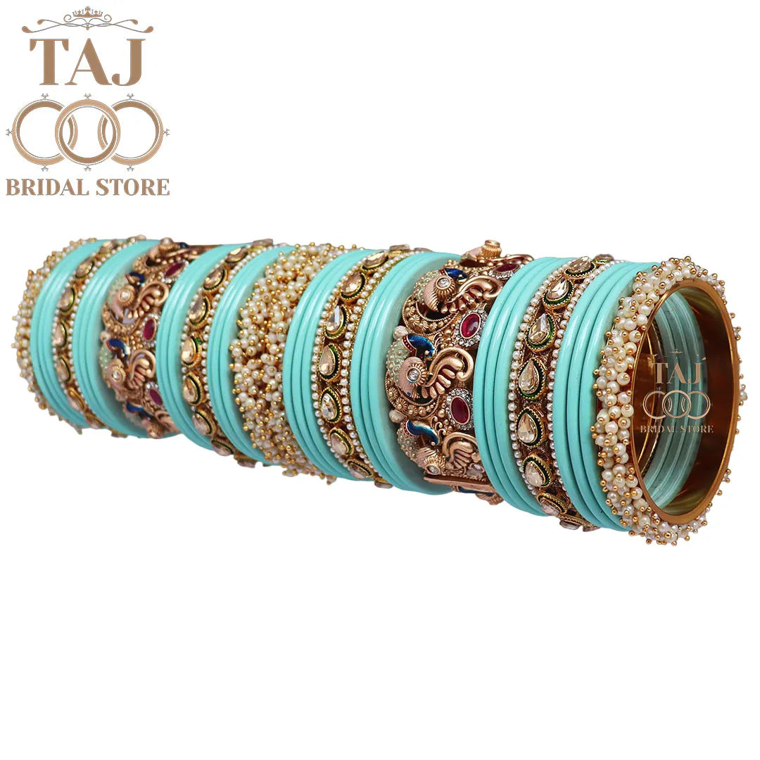 Rajasthani Traditional Bridal Chuda Set With Beautiful Peacock Design Brass Kada