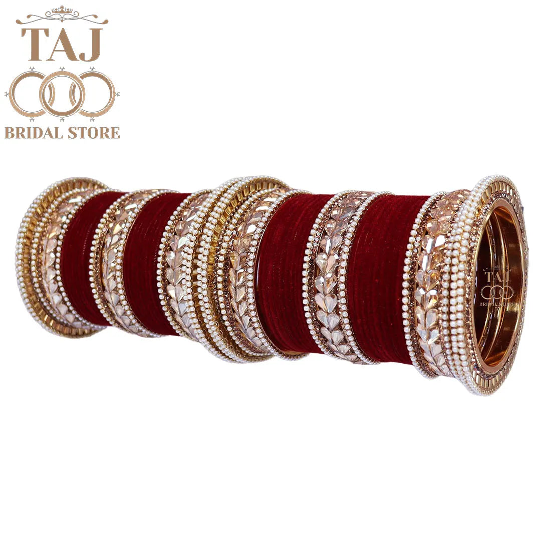 Metal Bridal Bangles Set With Beautiful Kundan Lace Design Kada