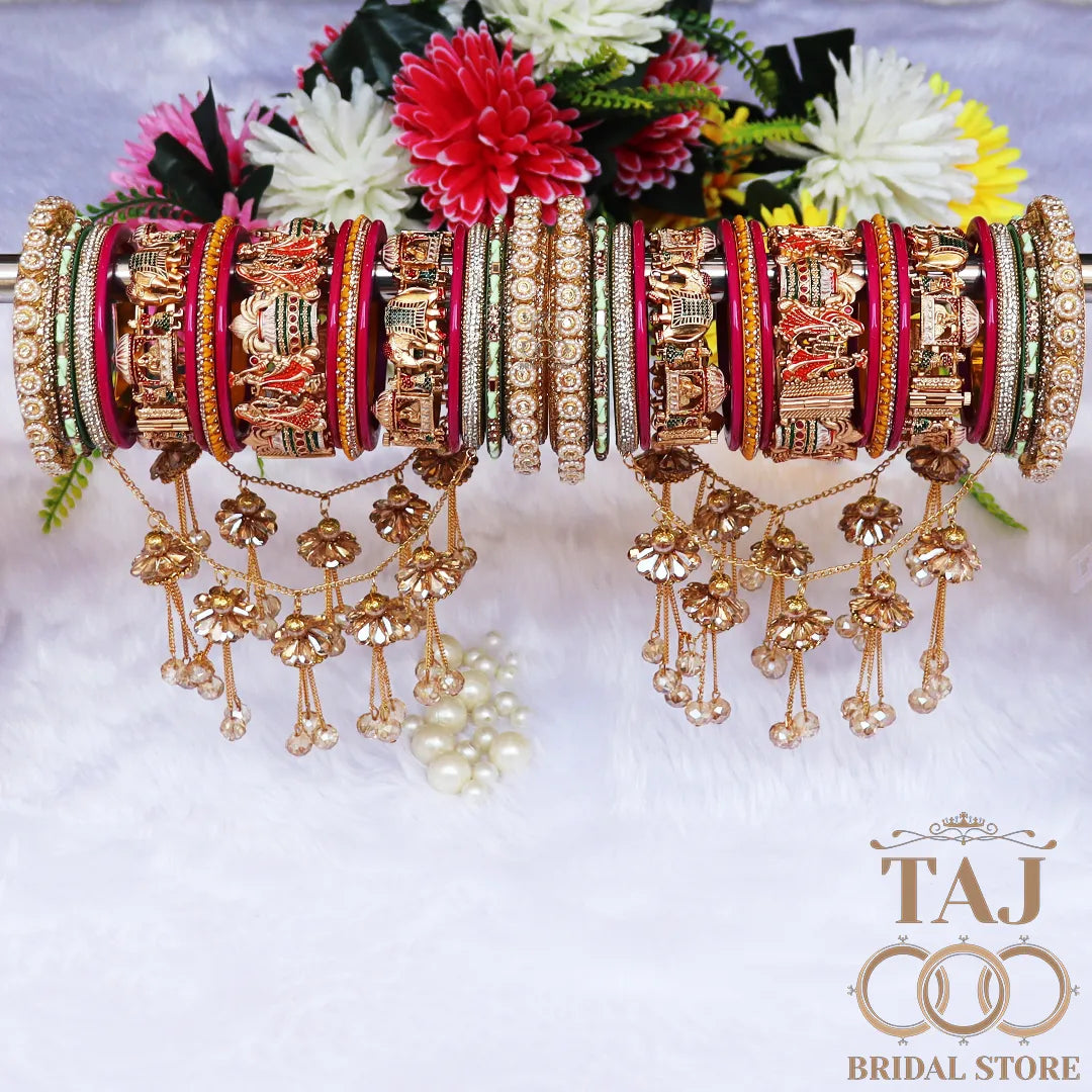 Premium Wedding Bangle Set with Dulha Dulhan & Twinkling Latkan Design