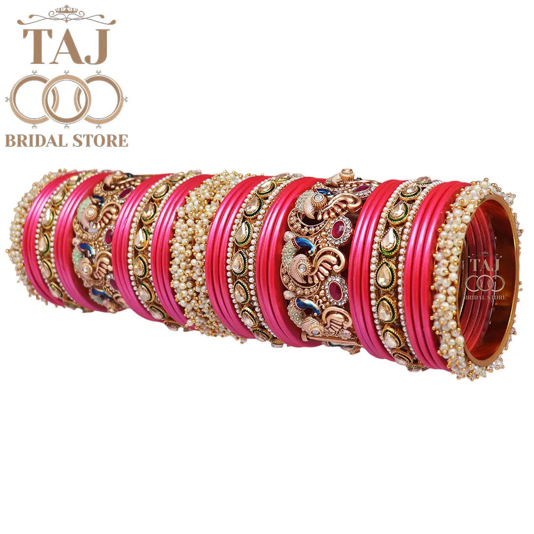 Rajasthani Traditional Bridal Chuda Set With Beautiful Peacock Design Brass Kada