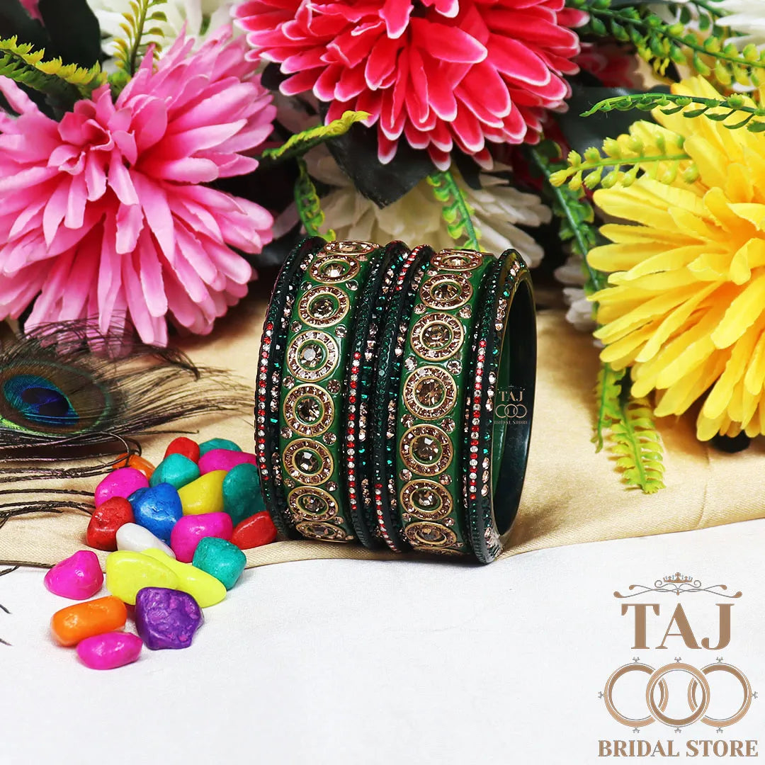 Designer Lac Bangle Set with Round Stones Design