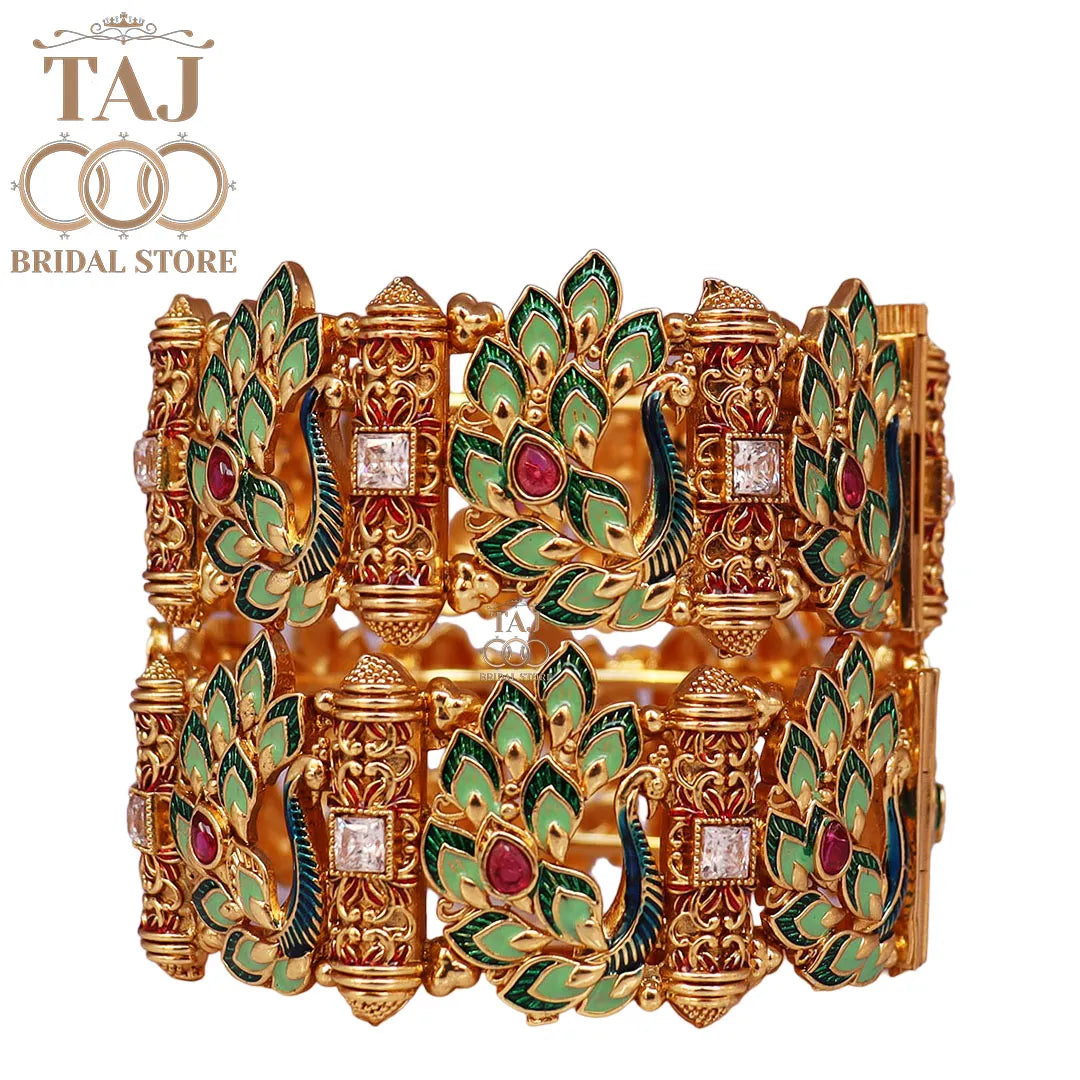 Rajwadi Metal Kada With Beautiful Latest Peacock Design (Pack of 2)