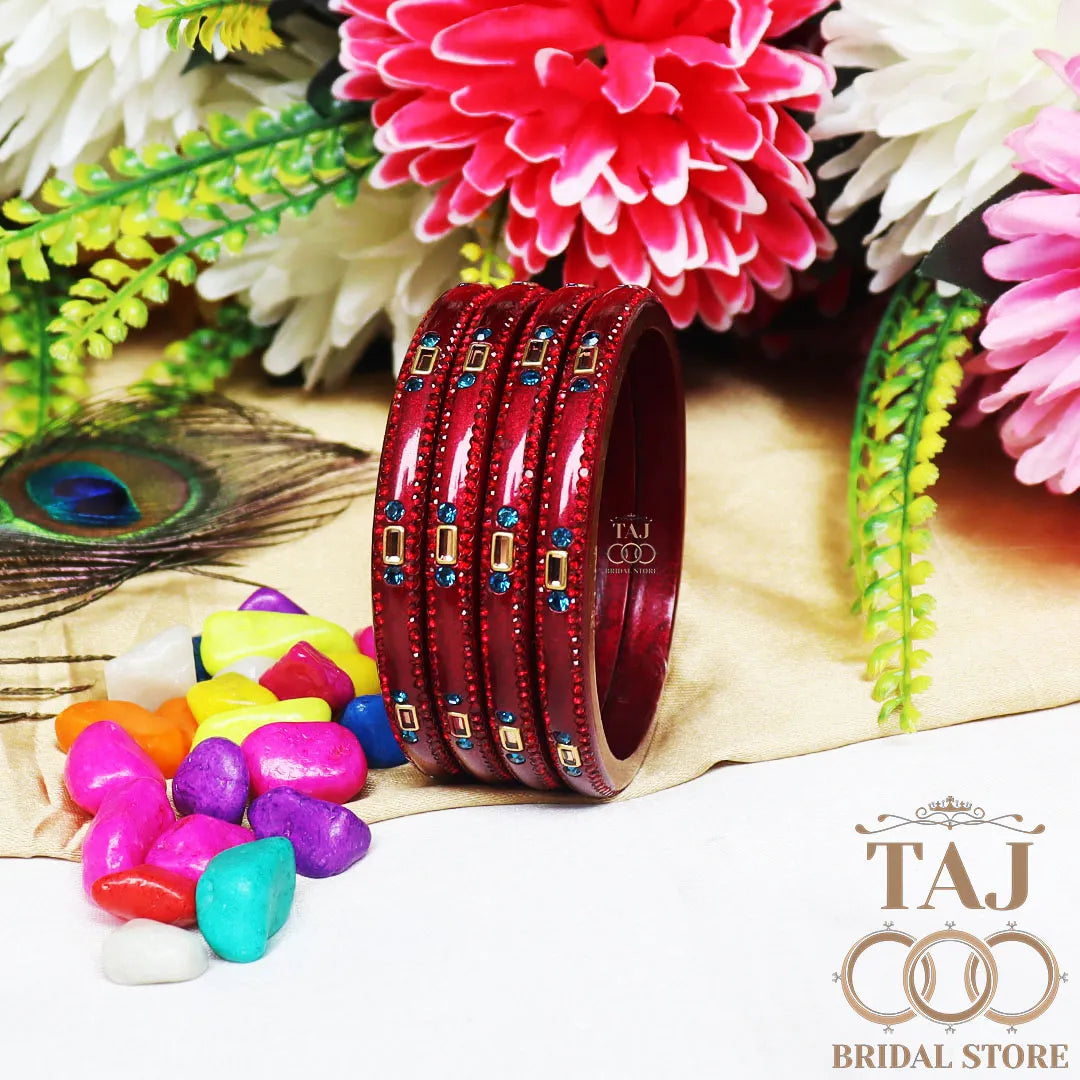 Fancy Lac Kada Bangles with Kundan and Rhinestones (Set of 4)