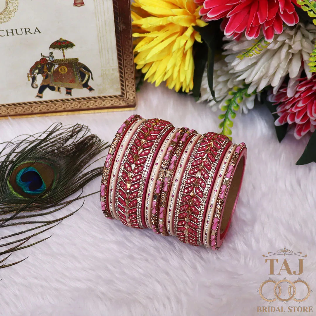 Women Lac Short Bangles Set With Latest Kundan Rhinestones Design
