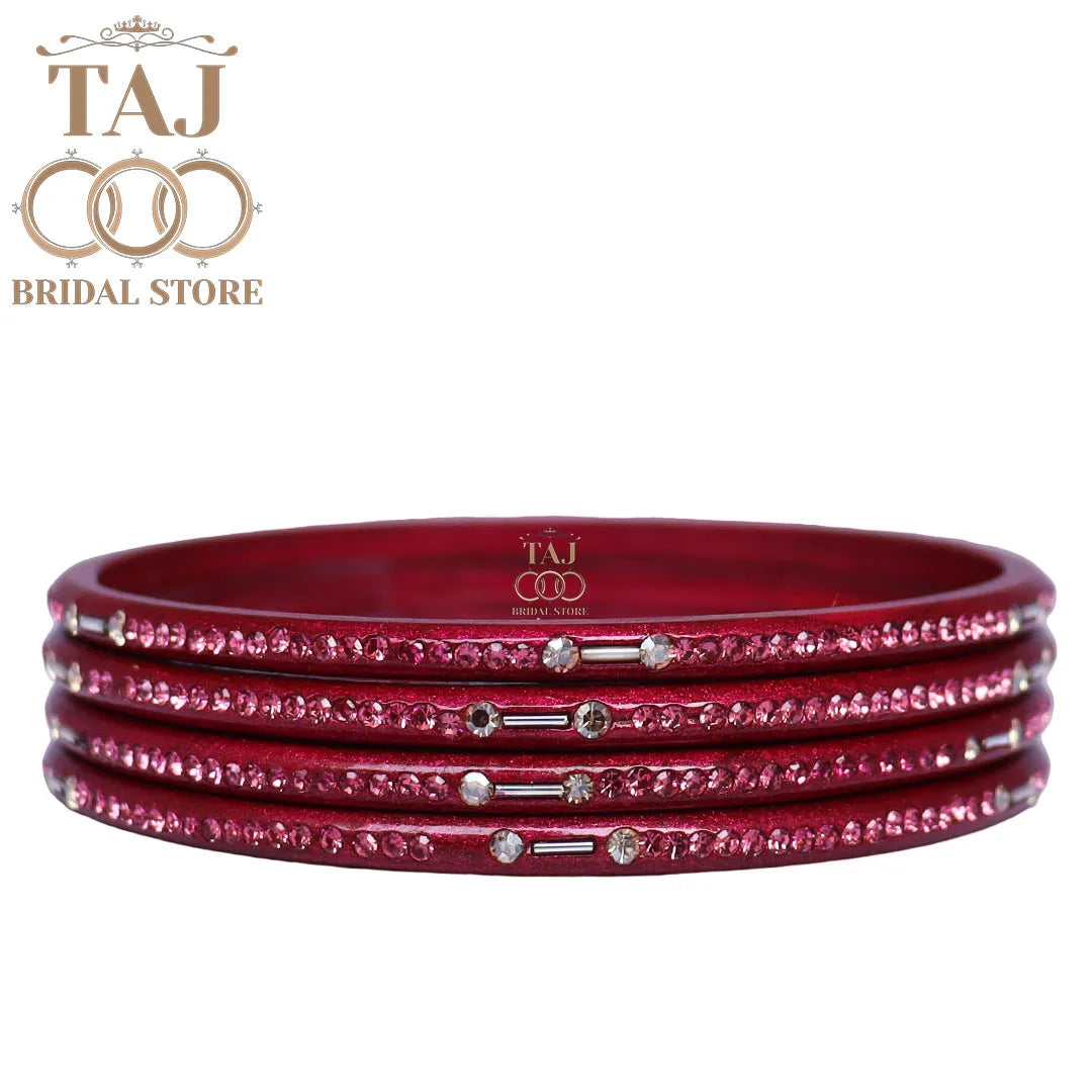 Rajasthani Lac Chudi With Beautiful Rhinestone Design (Pack of 4) Taj Bridal Store