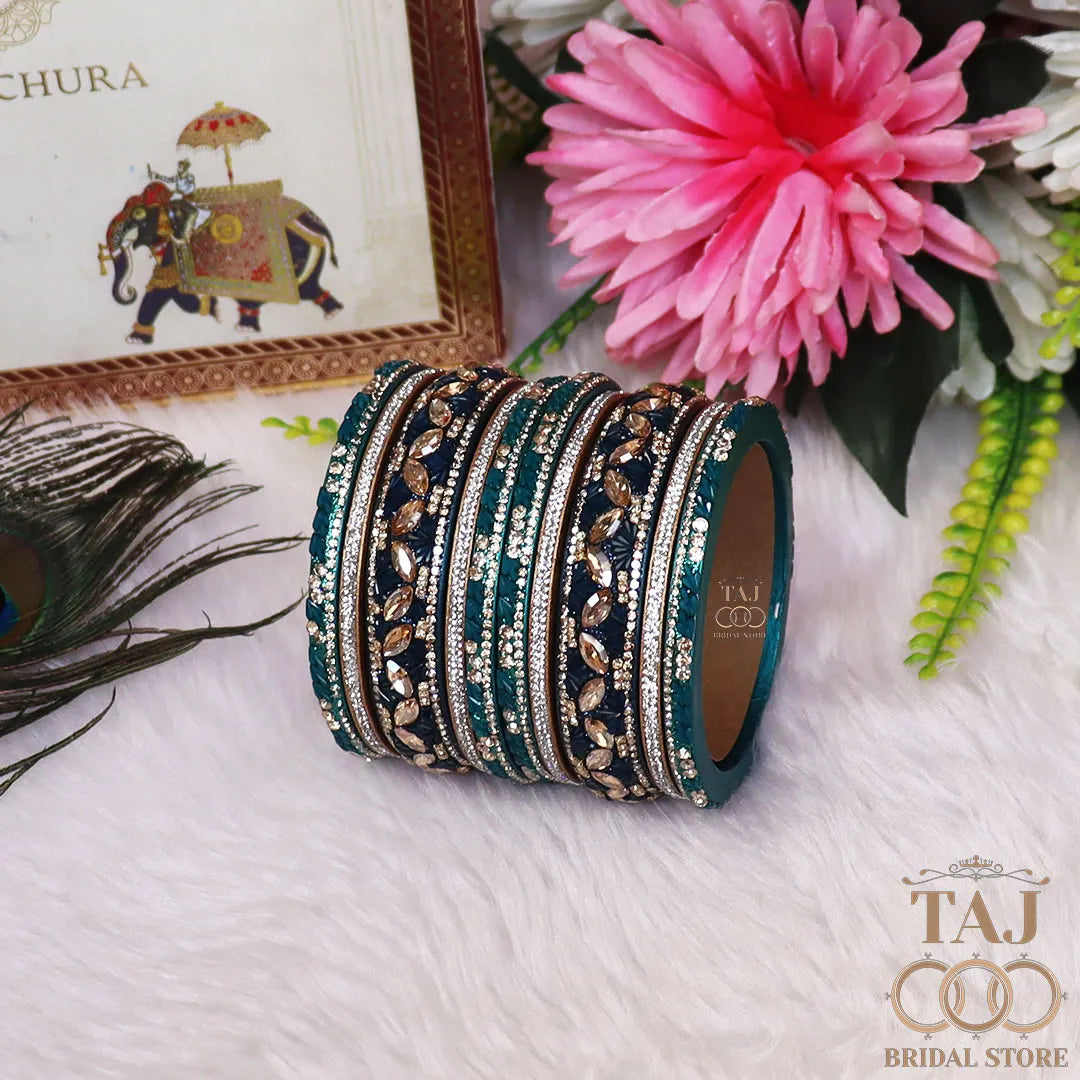 Women's Rajasthani Short Lac Bangles Set With Latest Kundan Design
