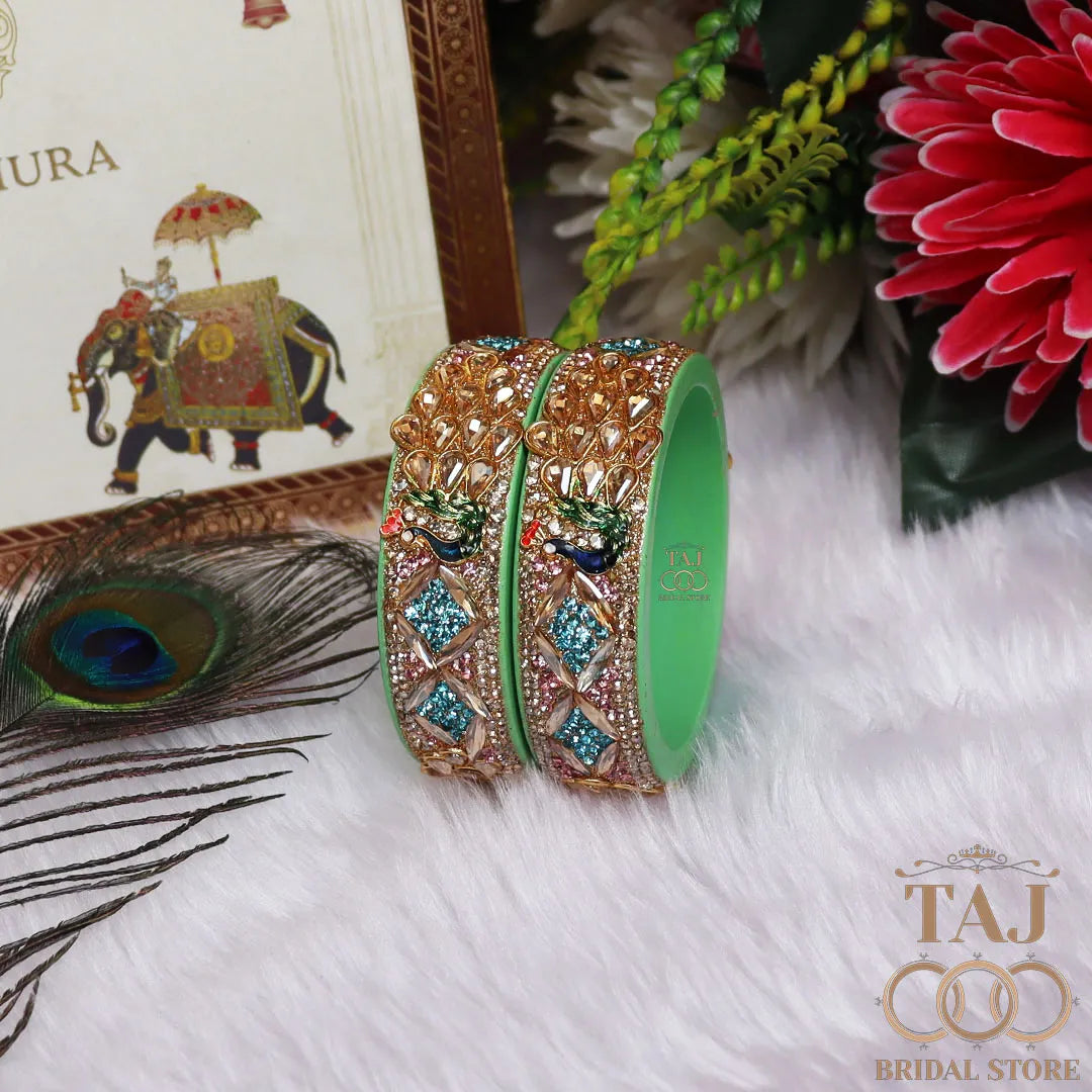 Premium Jaipuri Lac Kada Bangles Set with Latest Peacock Design
