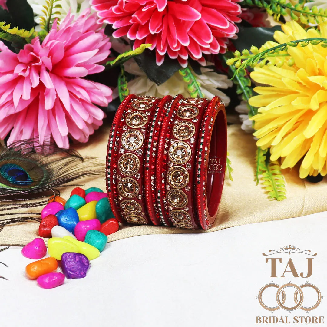 Designer Lac Bangle Set with Round Stones Design