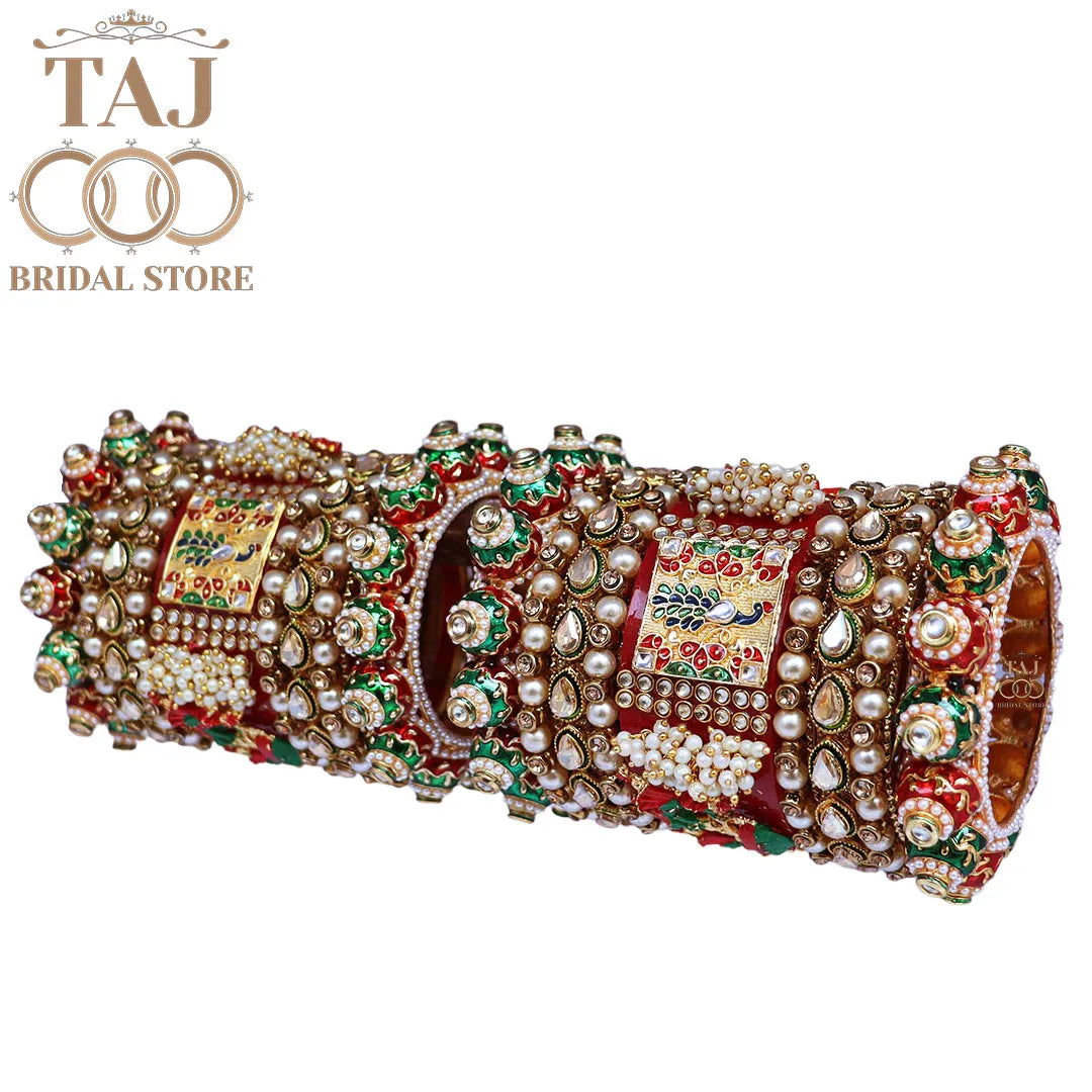 Royal Rajasthani Traditional Choora Set With Beautiful Peacock Design Kada