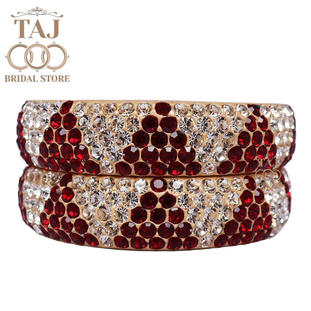 Rajasthani Lac Kada in Beautiful Red-White Stone (Pack of 2)
