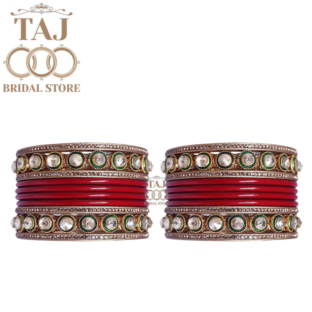 Rajasthani Lac Chura With Beautiful White Stone Work Metal Kada