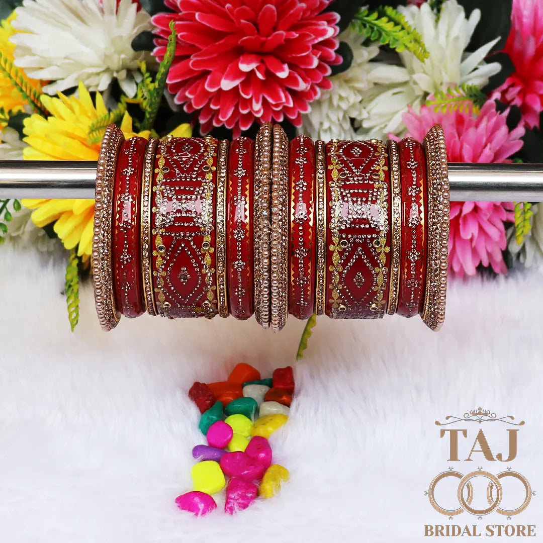 Handmade Lac Bridal Bangles in Traditional Rhinestones Unique Design