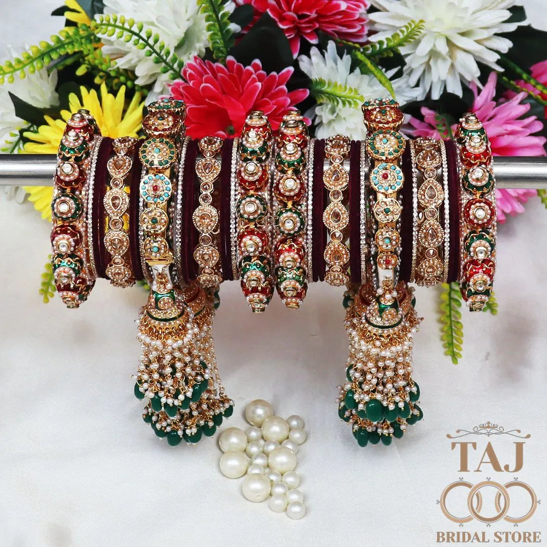 Royal Rajwadi Bridal Bangles Set with Heavy Jhoomer Latkan