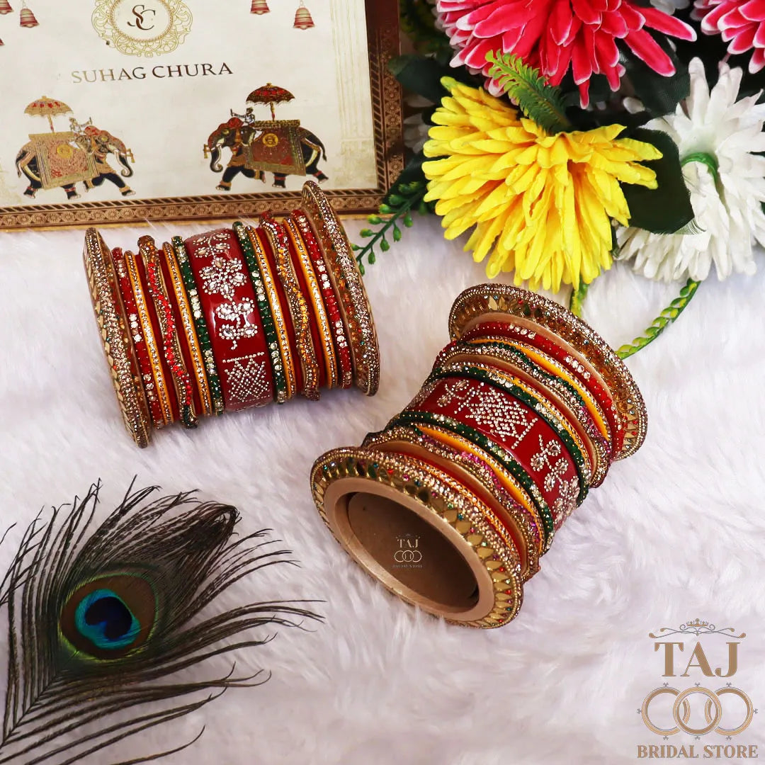 Lahti Bangles for Bride with Beautiful Rhinestones and Zigzag Design
