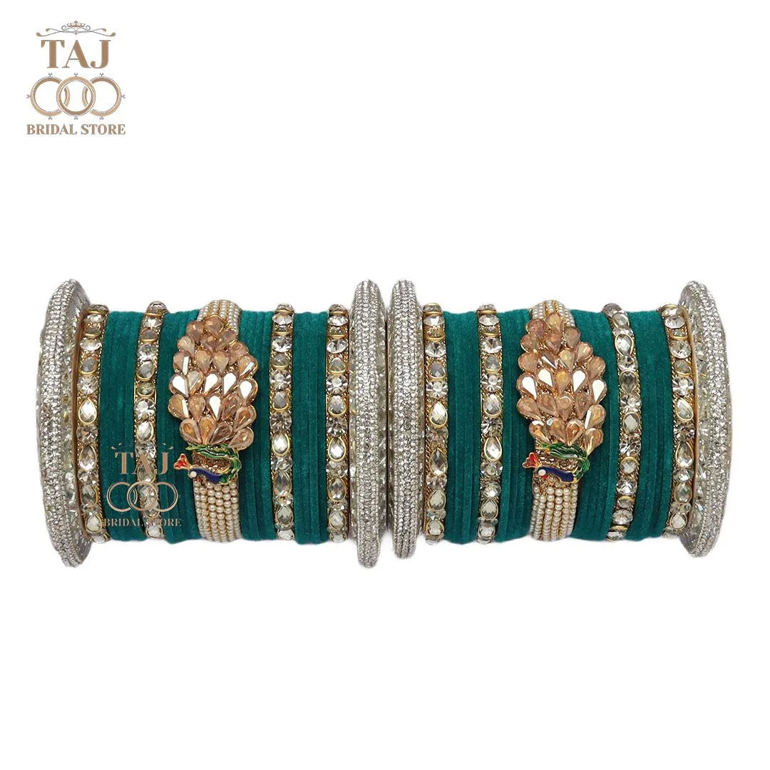 Rajwadi Bridal Bangles with Beautiful Peacock Design Taj Bridal Store