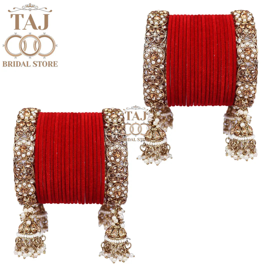Rajwadi Semi Bridal Bangles Set With Beautiful Jhoomer Design Kada Taj Bridal Store