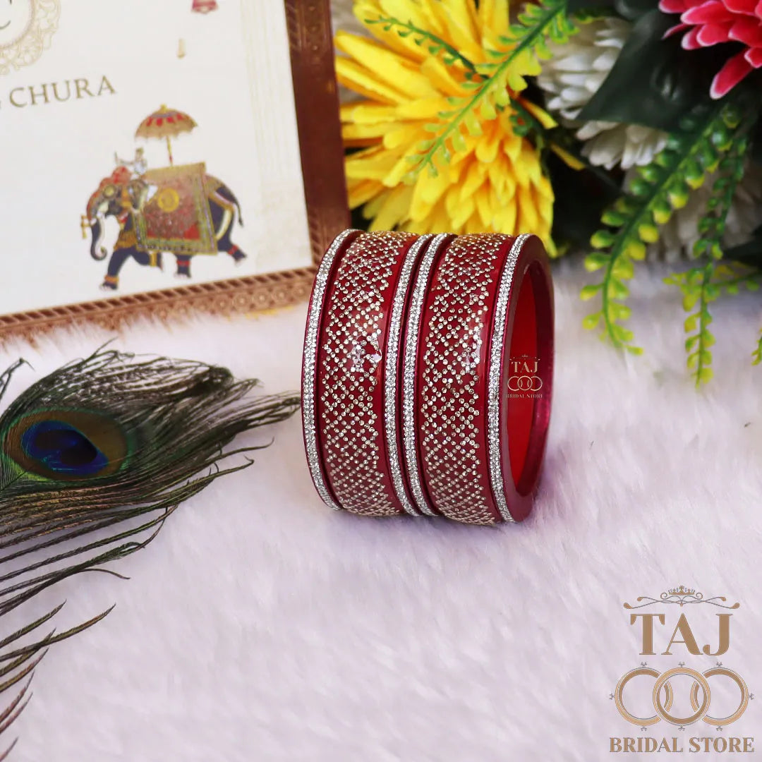 Premium Jaipuri Short Lac Bangles Set with Best Rhinestones Design