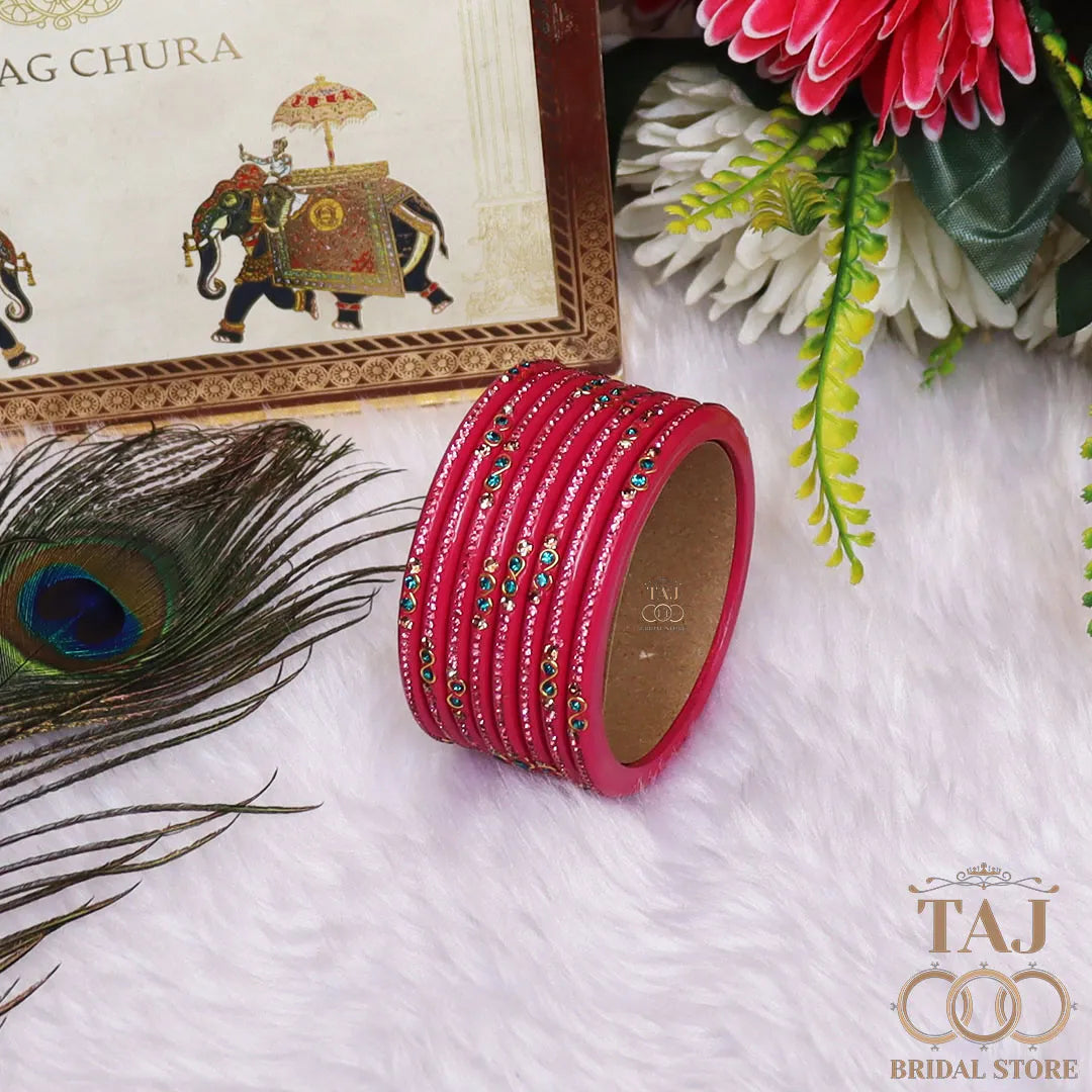 Designer Short Lac Bangles For Women With Latest Rhinestones Design