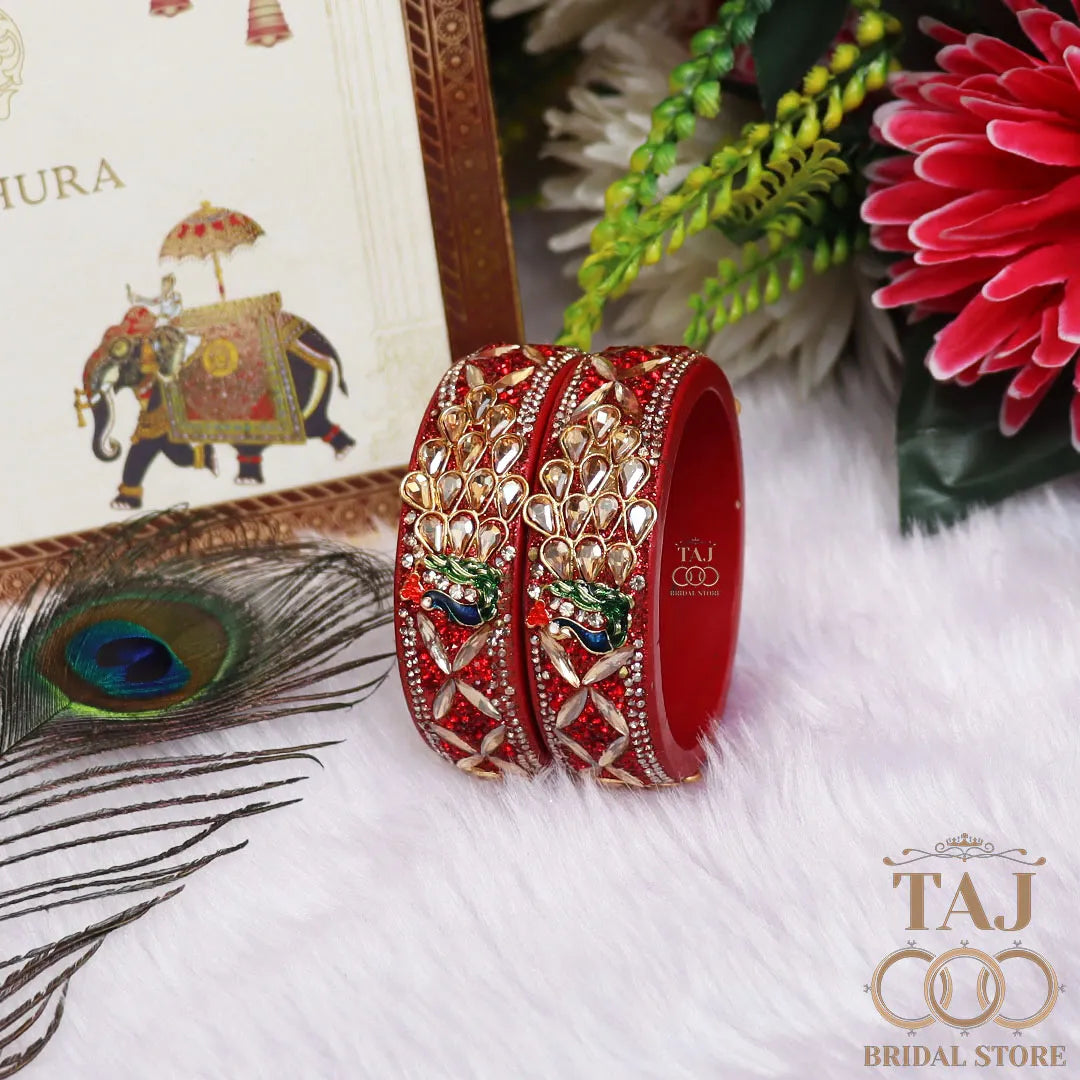 Premium Jaipuri Lac Kada Bangles Set with Latest Peacock Design