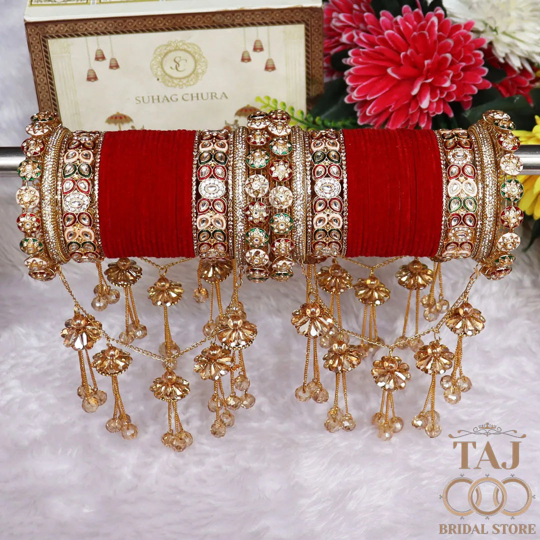 Luxurious Rajwadi Bridal Bangles Set With Latest Jhula Latkan Design
