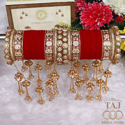 Luxurious Rajwadi Bridal Bangles Set With Latest Jhula Latkan Design