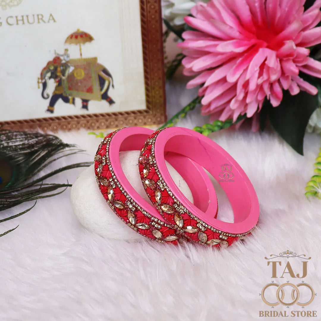 Jaipuri Stylish Lac Kada Bangles in Latest Kundan Rhinestones Design