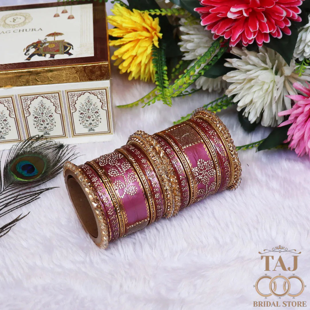 Traditional Lac Bangles Set with Latest Rhinestones Flower Design