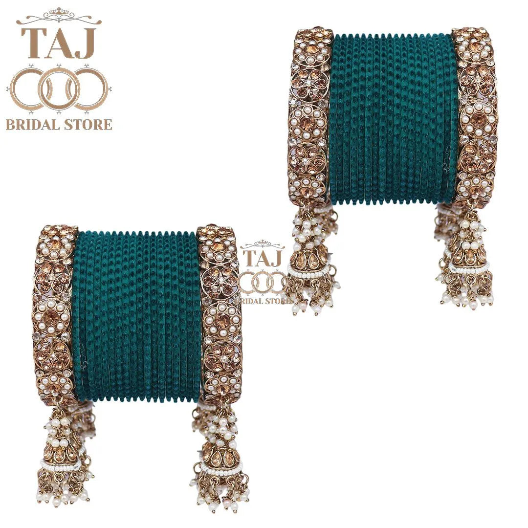 Rajwadi Semi Bridal Bangles Set With Beautiful Jhoomer Design Kada Taj Bridal Store
