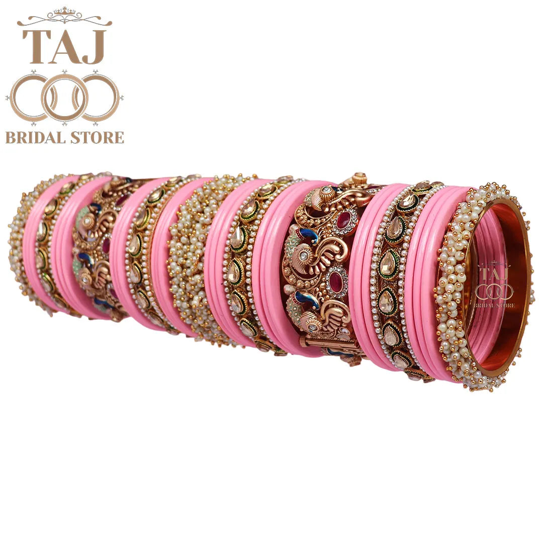 Rajasthani Traditional Bridal Chuda Set With Beautiful Peacock Design Brass Kada