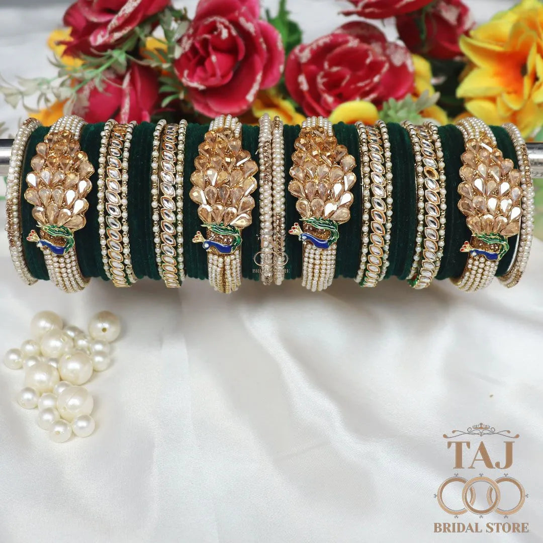 Rajwadi Wedding Bangles with Beautiful Peacock Design Taj Bridal Store