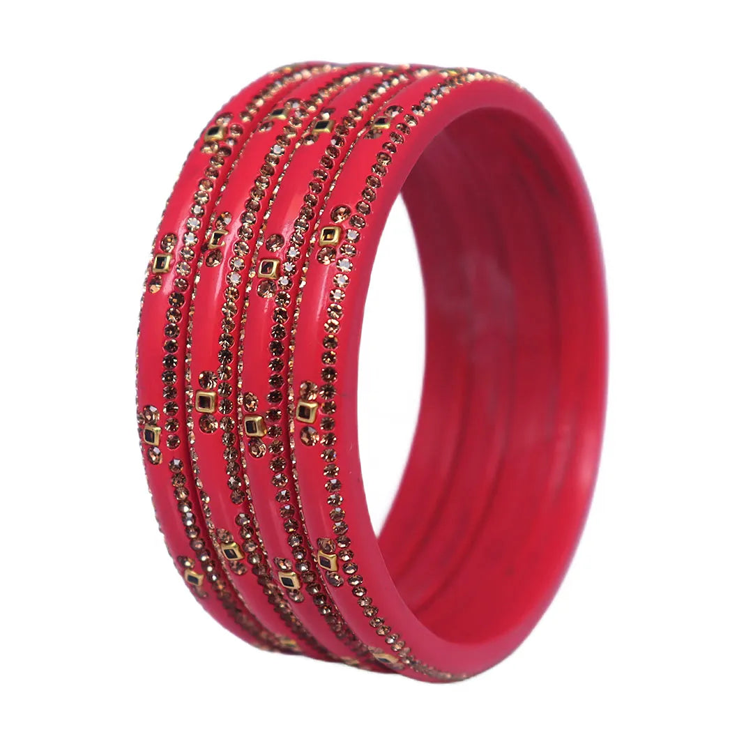 Lac Bangles with Beautiful Rhinestones Design (Pack of 4) Taj Bridal Store