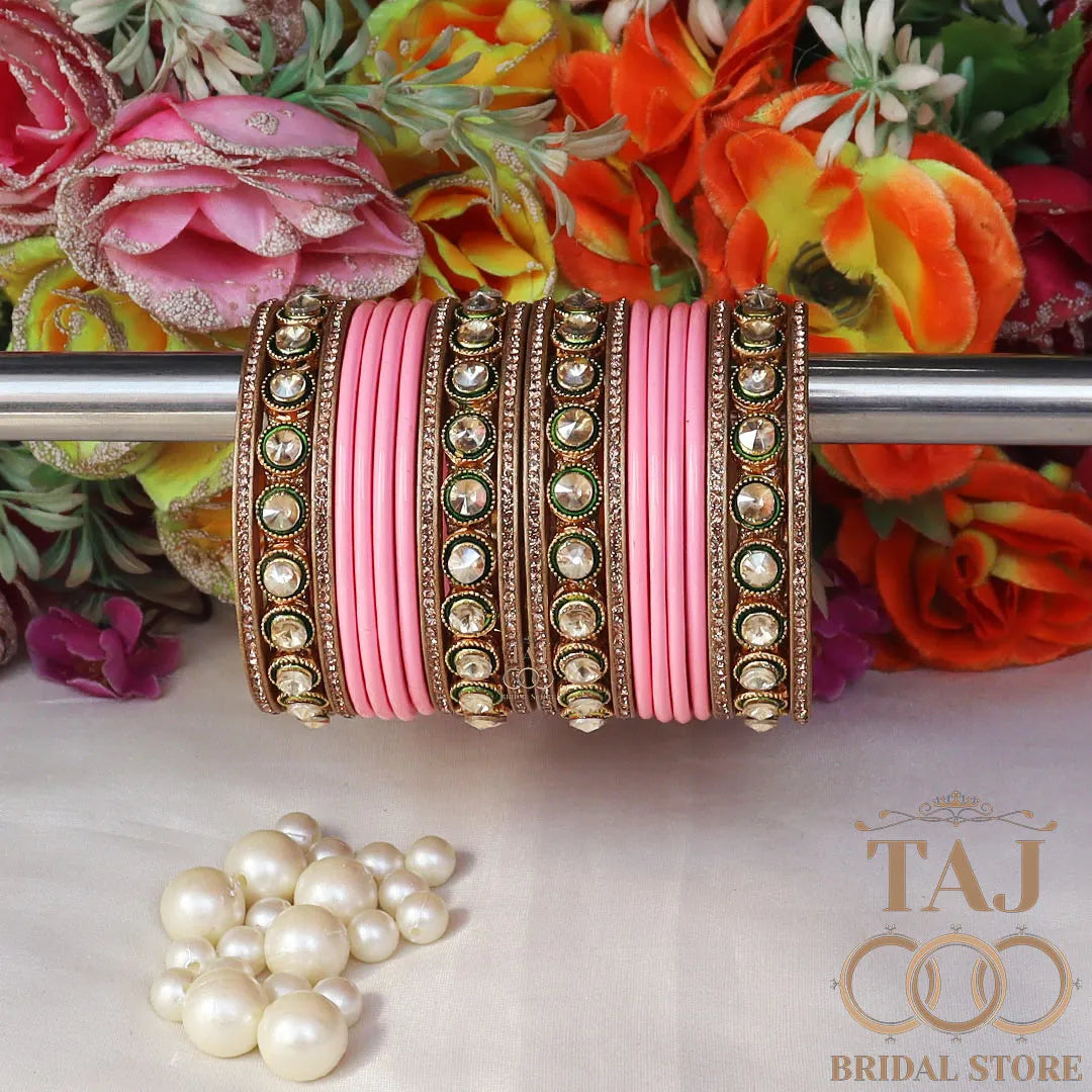 Rajasthani Lac Chura With Beautiful White Stone Work Metal Kada