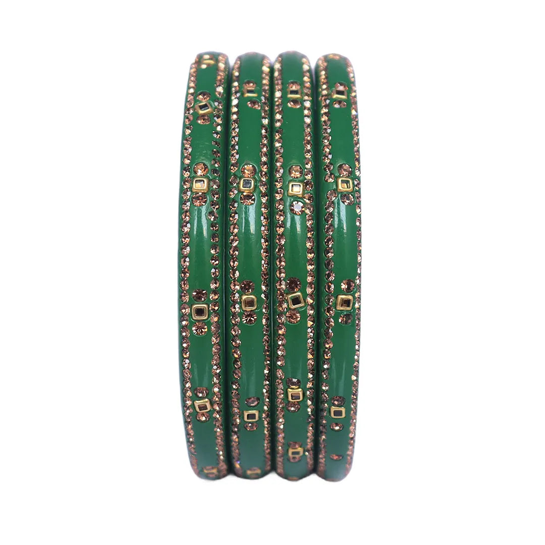 Lac Bangles with Beautiful Rhinestones Design (Pack of 4) Taj Bridal Store